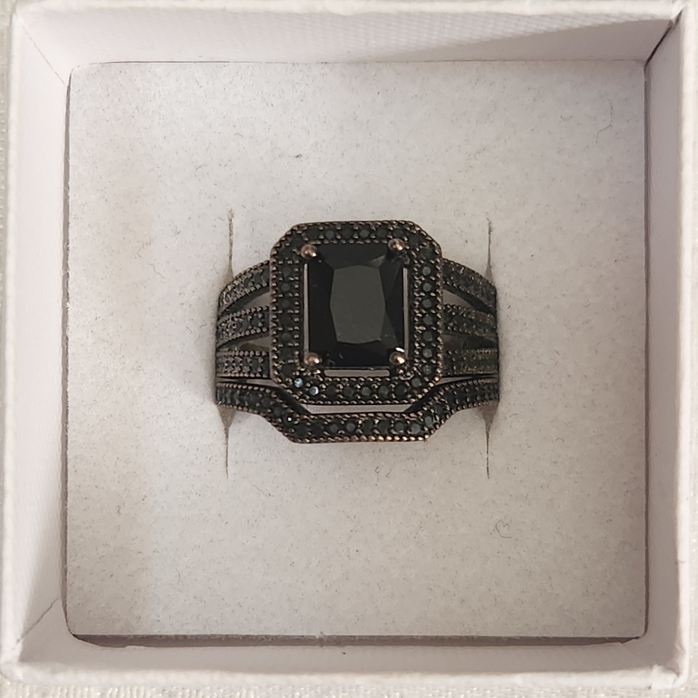 Black Sterling Silver Double Ring Set